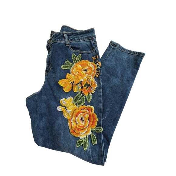 Juliette Embellished Sequins and Rhinestone Floral Distressed Blue Jeans Sz 12 - Picture 1 of 8